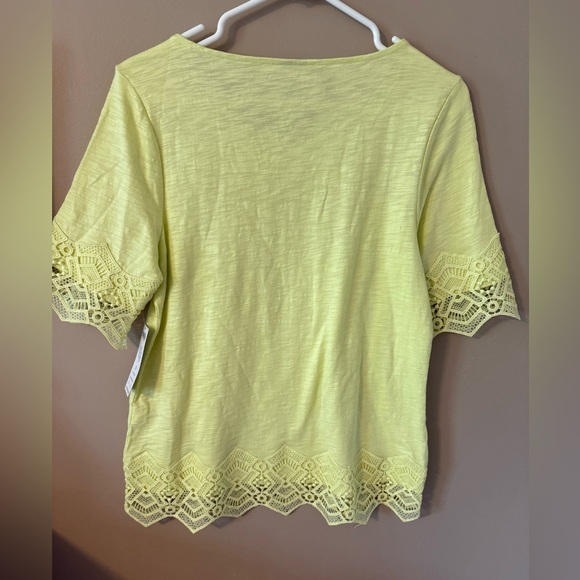 Chicos lace trim cotton slub tee soft lime size 0 nwt - Picture 3 of 5